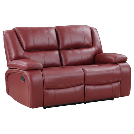 Camila Upholstered Motion Reclining Loveseat Red Faux Leather - 610242 - Luna Furniture