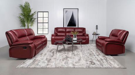 Camila Red Faux Leather Motion Reclining Loveseat from Coaster - Luna Furniture