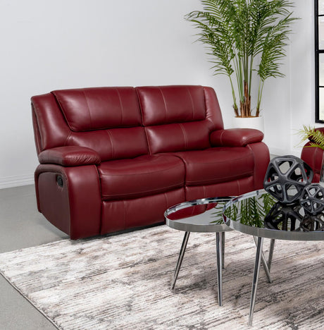 Camila Red Faux Leather Motion Reclining Loveseat from Coaster - Luna Furniture