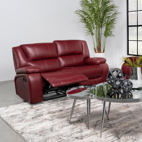 Camila Red Faux Leather Motion Reclining Loveseat from Coaster - Luna Furniture