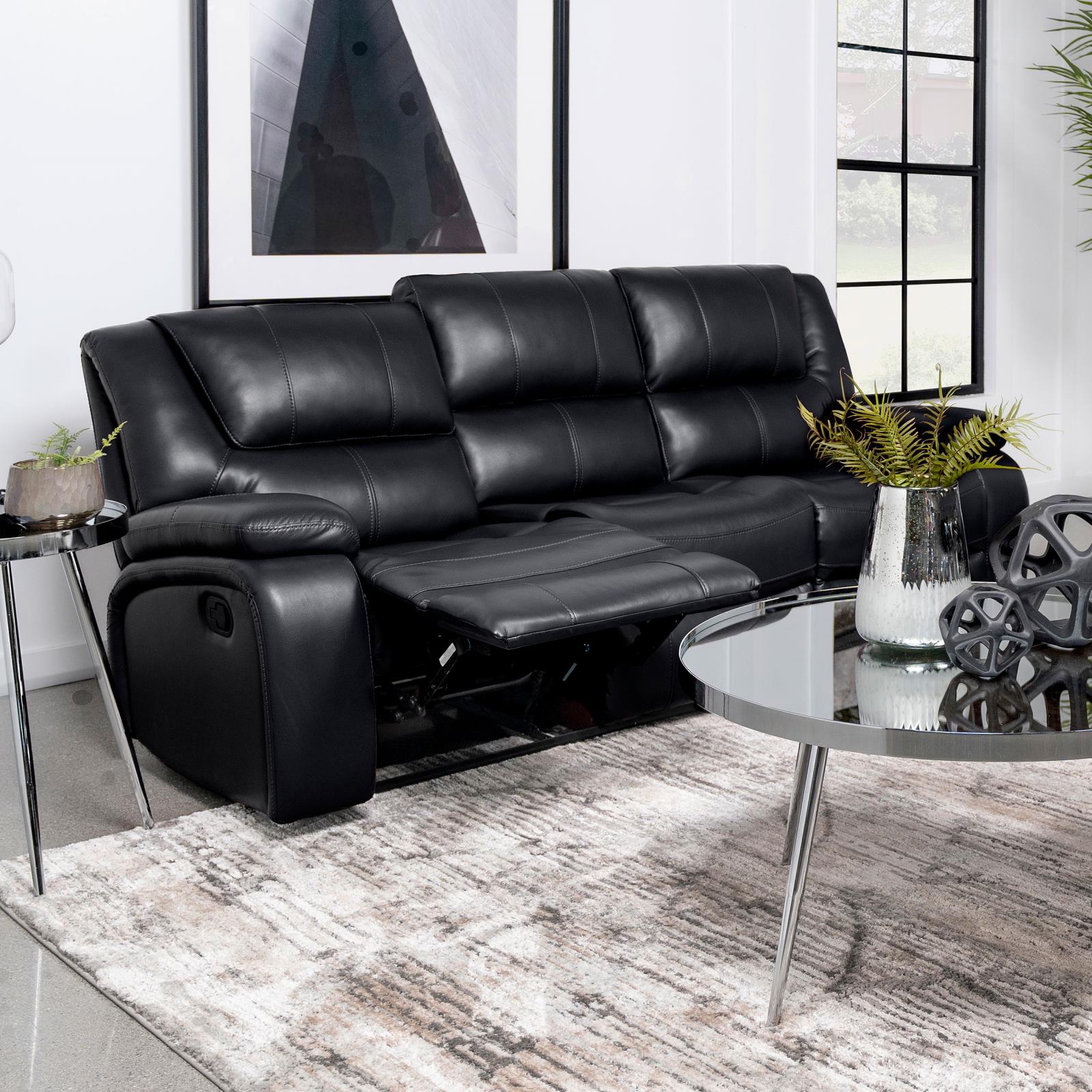 Camila Upholstered Motion Reclining Sofa Black - Luna Furniture