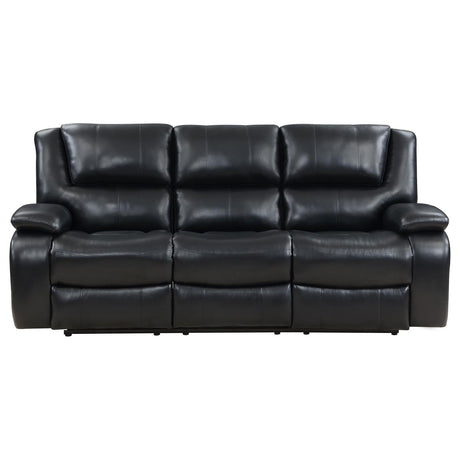Camila Black Upholstered Motion Reclining Sofa from Coaster - Luna Furniture