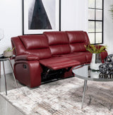 Camila Red Faux Leather Motion Reclining Sofa from Coaster - Luna Furniture