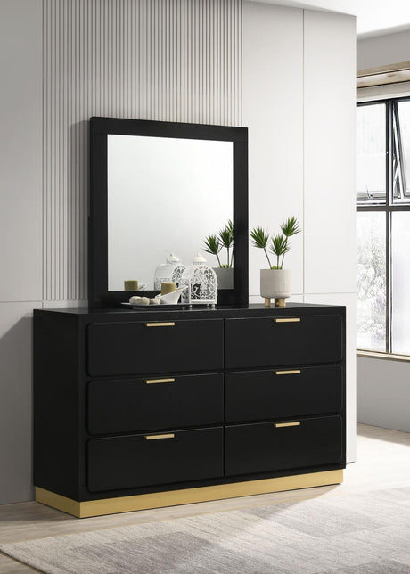 Caraway 6-drawer Bedroom Dresser with Mirror Black - 224783M - Luna Furniture