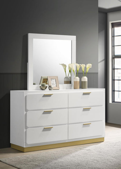 Caraway 6-drawer Bedroom Dresser with Mirror White - 224773M - Luna Furniture