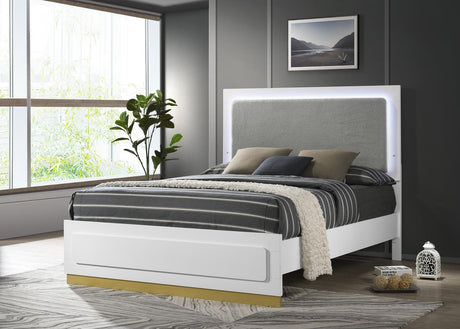 Caraway California King Bed with LED Headboard White and Grey - 224771KW - Luna Furniture