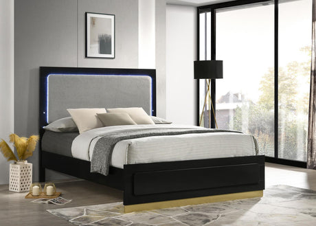 Caraway Eastern King Bed with LED Headboard Black and Grey - 224781KE - Luna Furniture