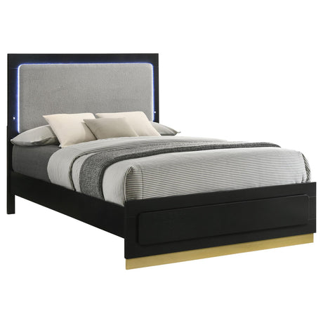 Caraway Eastern King Bed with LED Headboard Black and Grey - 224781KE - Luna Furniture