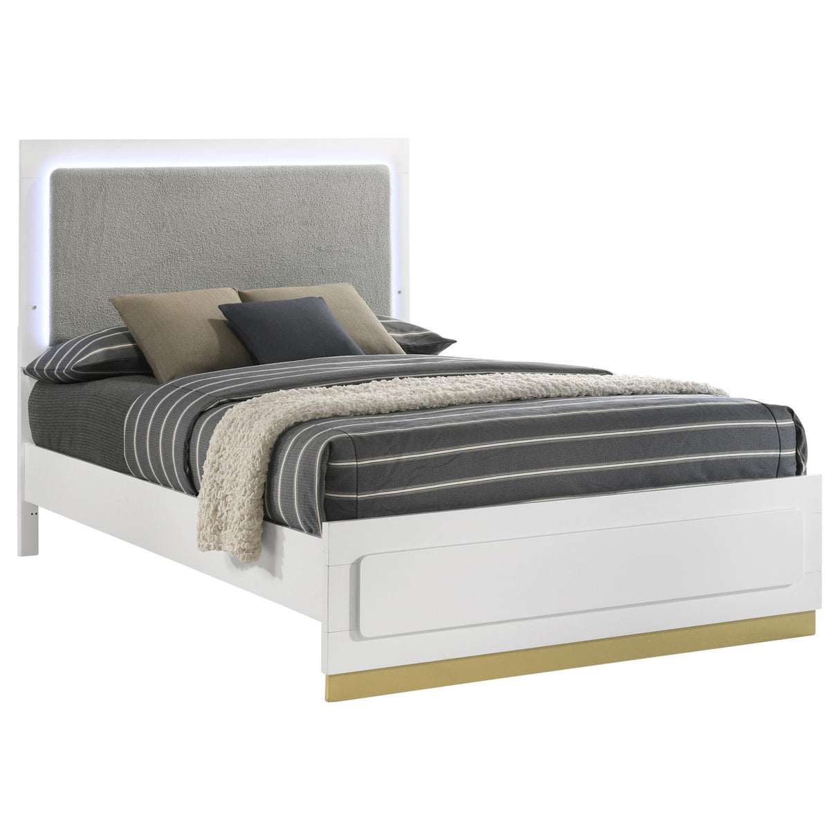 Caraway White and Gray Eastern King Bed with LED Headboard from Coaster - Luna Furniture