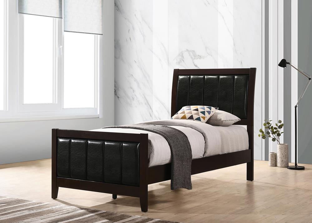 Carlton Cappuccino and Black 4-Piece Twin Upholstered Bedroom Set from Coaster - Luna Furniture
