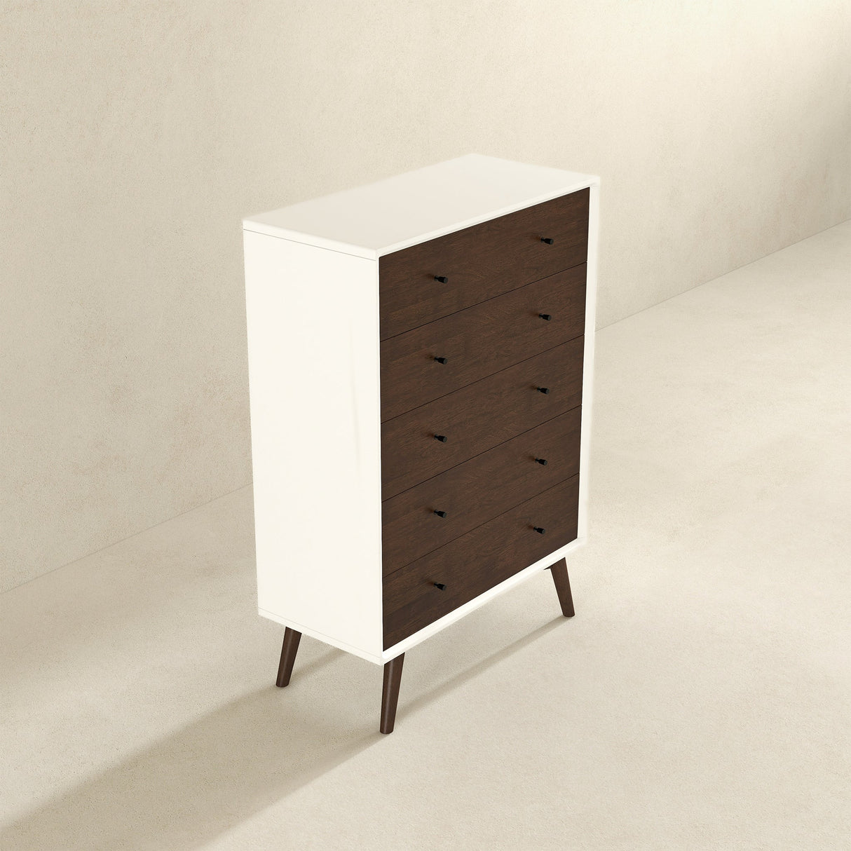Caroline Mid Century Modern Solid Wood White Dresser 5-Drawer - AFC00052 - Luna Furniture