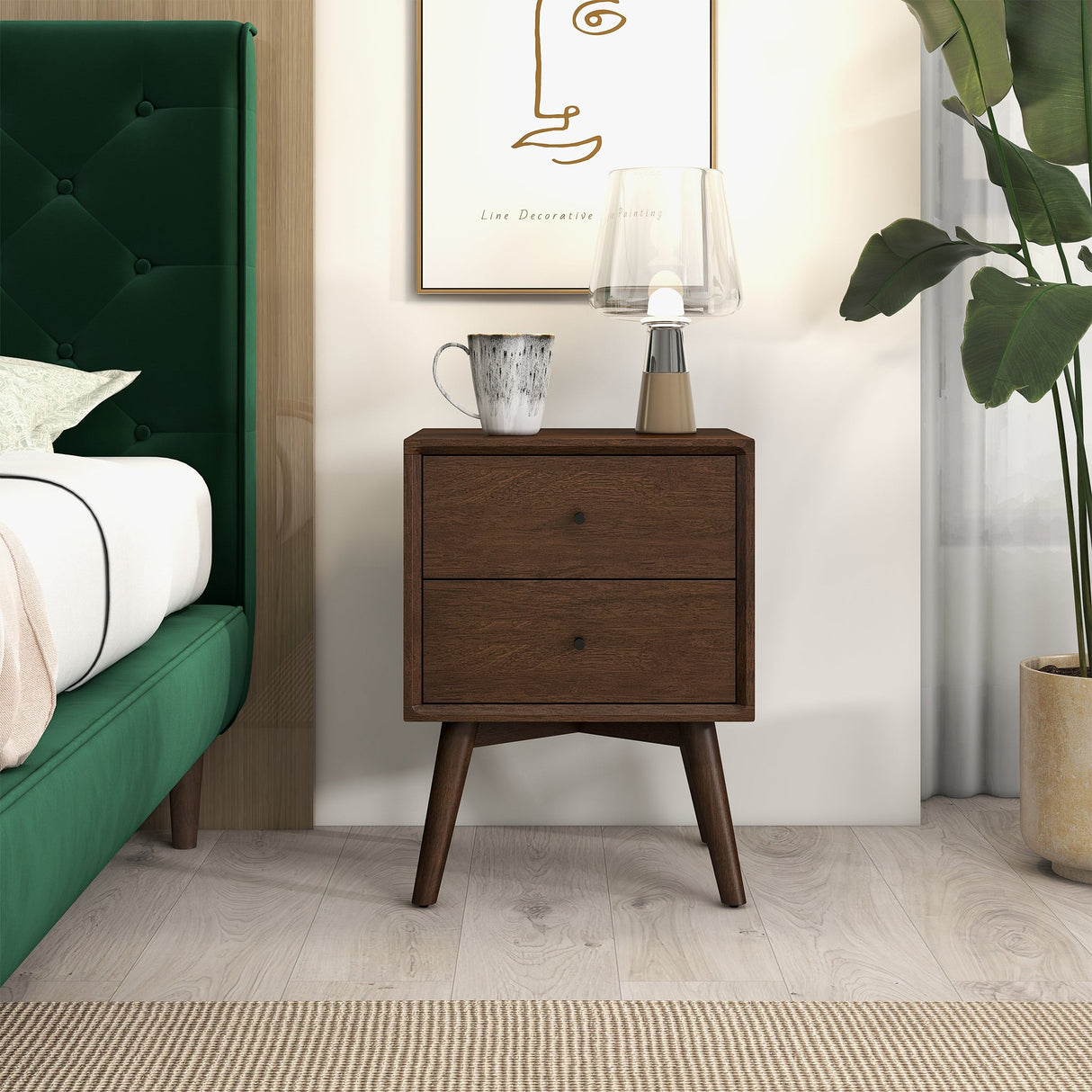 Caroline Mid Century Modern Style Night Stand 2-Drawer from Ashcroft Furniture - Luna Furniture