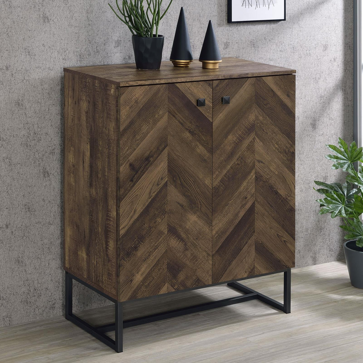 Carolyn Rustic Oak and Gunmetal 2-Door Accent Cabinet from Coaster - Luna Furniture