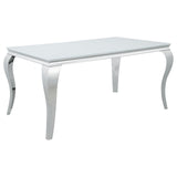 Carone White and Chrome Glass Top Dining Table from Coaster - Luna Furniture