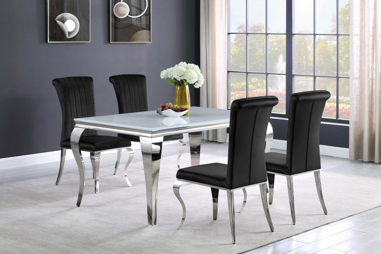 Carone White and Chrome Glass Top Dining Table from Coaster - Luna Furniture