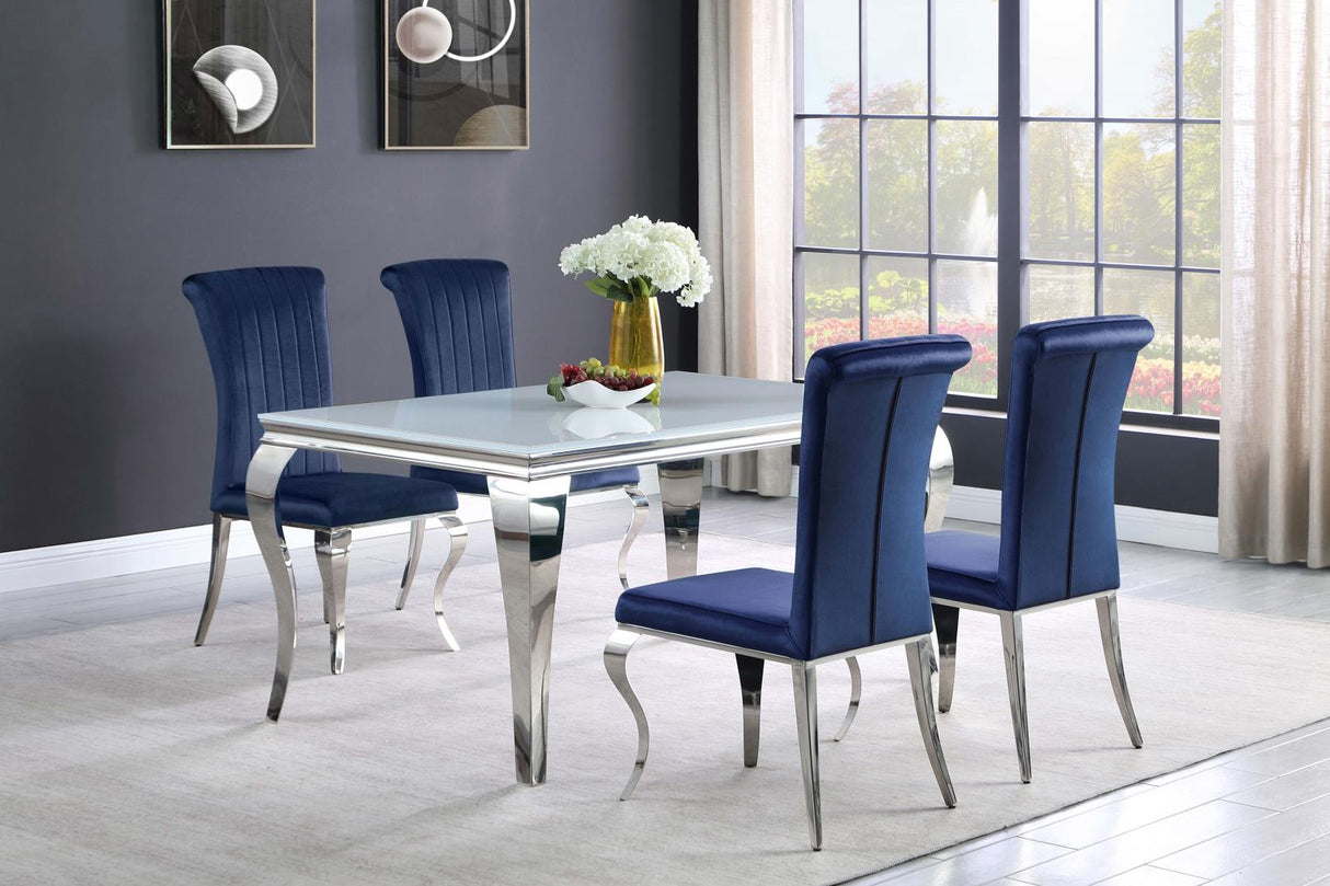 Carone White and Chrome Glass Top Dining Table from Coaster - Luna Furniture
