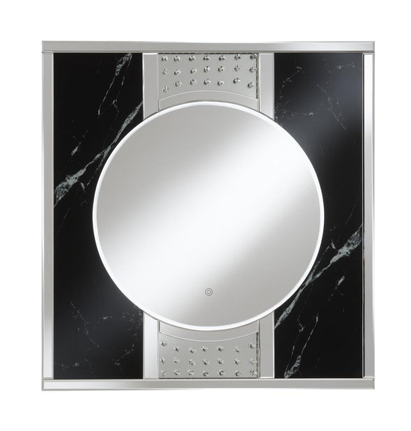 Carter Square LED Wall Mirror Silver and Black - 963480 - Luna Furniture