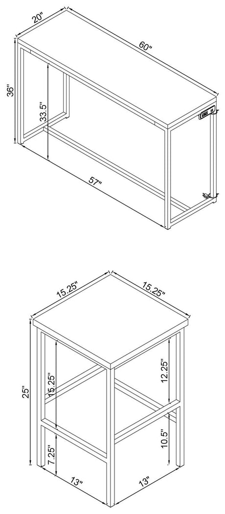 Cassidy Dark Oak and Chrome 4-Piece Rectangle Counter Height Set from Coaster - Luna Furniture