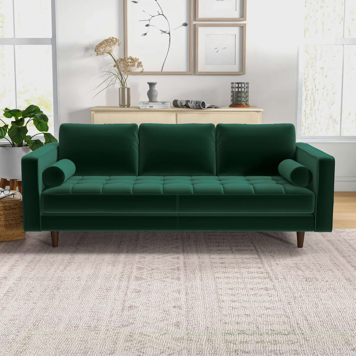 Catherine Mid-Century Modern Sofa 84" / Dark Green Velvet - AFC00043 - Luna Furniture