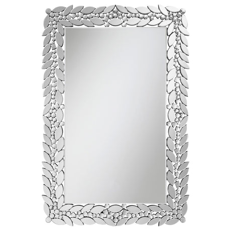 Cecily Rectangular Leaves Frame Wall Mirror Faux Crystal - 961621 - Luna Furniture