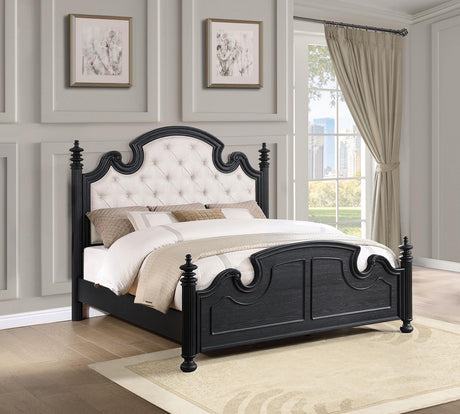 Celina Eastern King Bed with Upholstered Headboard Black and Beige - 224761KE - Luna Furniture