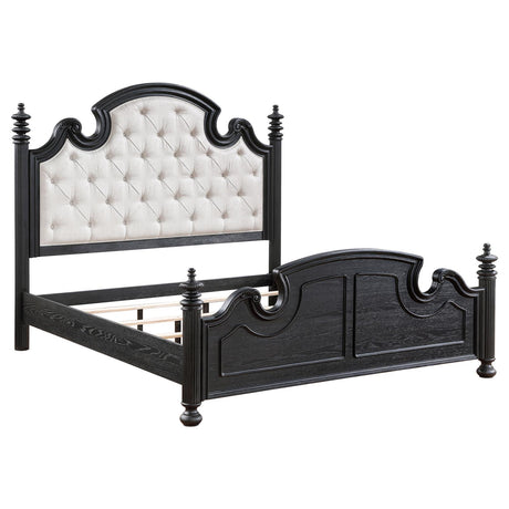 Celina Queen Bed with Upholstered Headboard Black and Beige - 224761Q - Luna Furniture