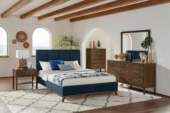 Charity Eastern King Upholstered Bed Blue - 300626KE - Luna Furniture