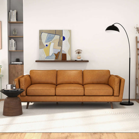 Chase Mid Century Modern Tan Genuine Leather Sofa - AFC00016 - Luna Furniture