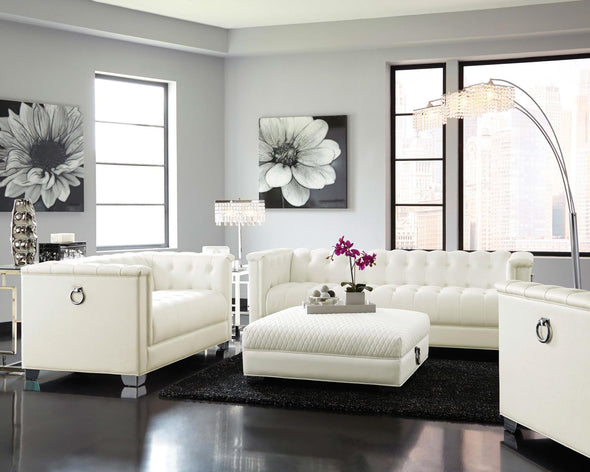 Chaviano Upholstered Ottoman Pearl White - 505394 - Luna Furniture