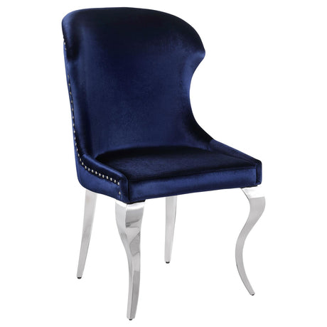 Cheyanne Chrome and Ink Blue Upholstered Wingback Side Chair with Nailhead Trim, Set of 2 from Coaster - Luna Furniture
