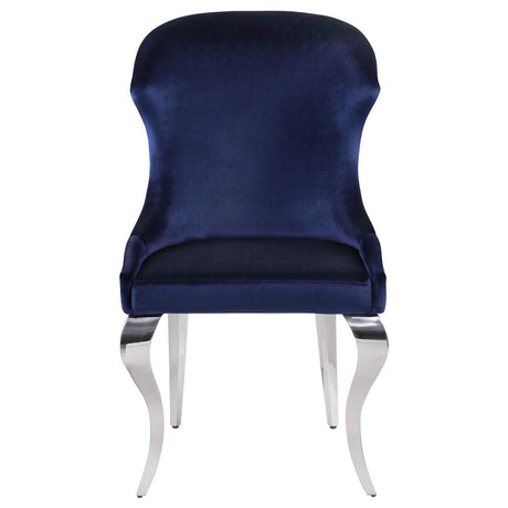 Cheyanne Chrome and Ink Blue Upholstered Wingback Side Chair with Nailhead Trim, Set of 2 from Coaster - Luna Furniture