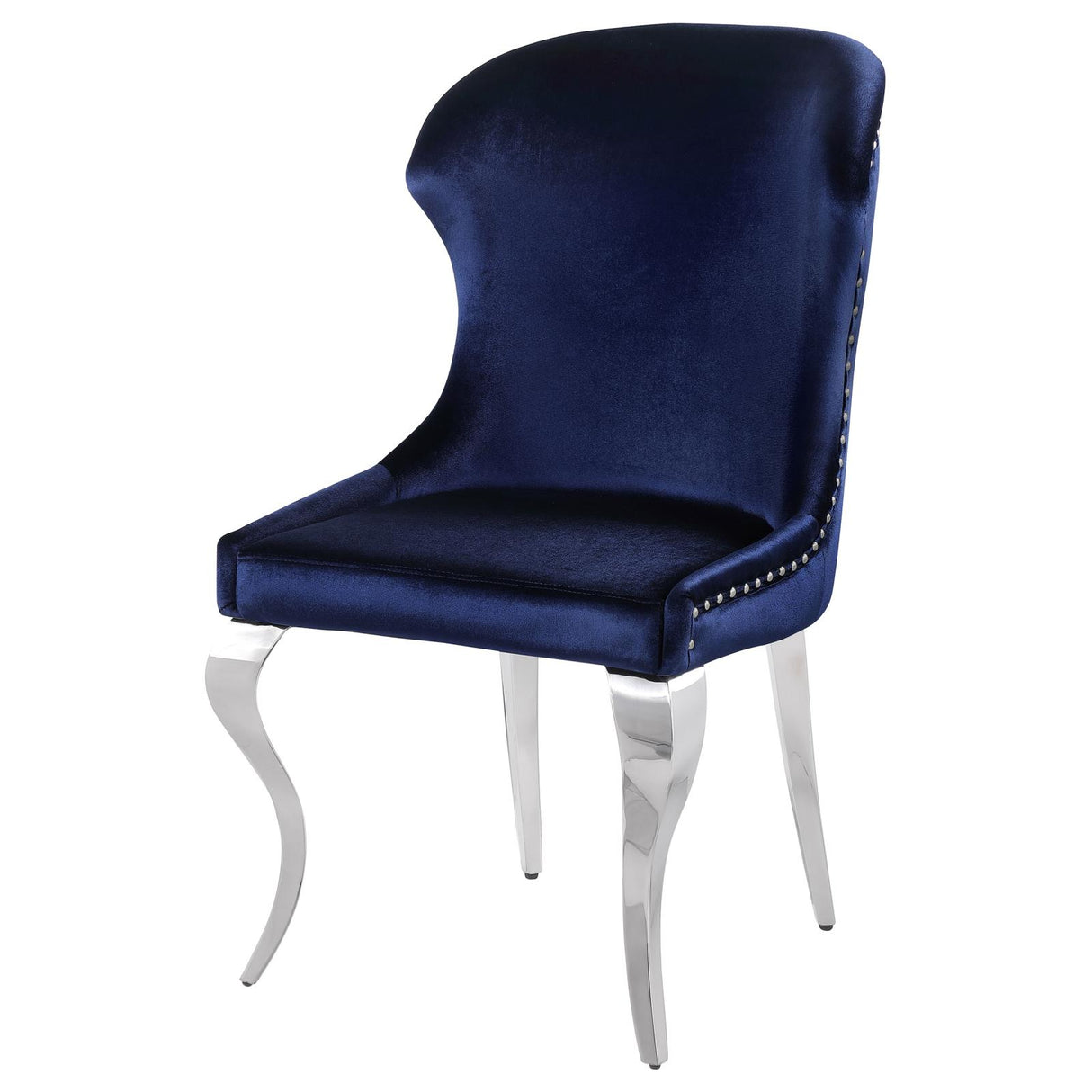 Cheyanne Chrome and Ink Blue Upholstered Wingback Side Chair with Nailhead Trim, Set of 2 from Coaster - Luna Furniture