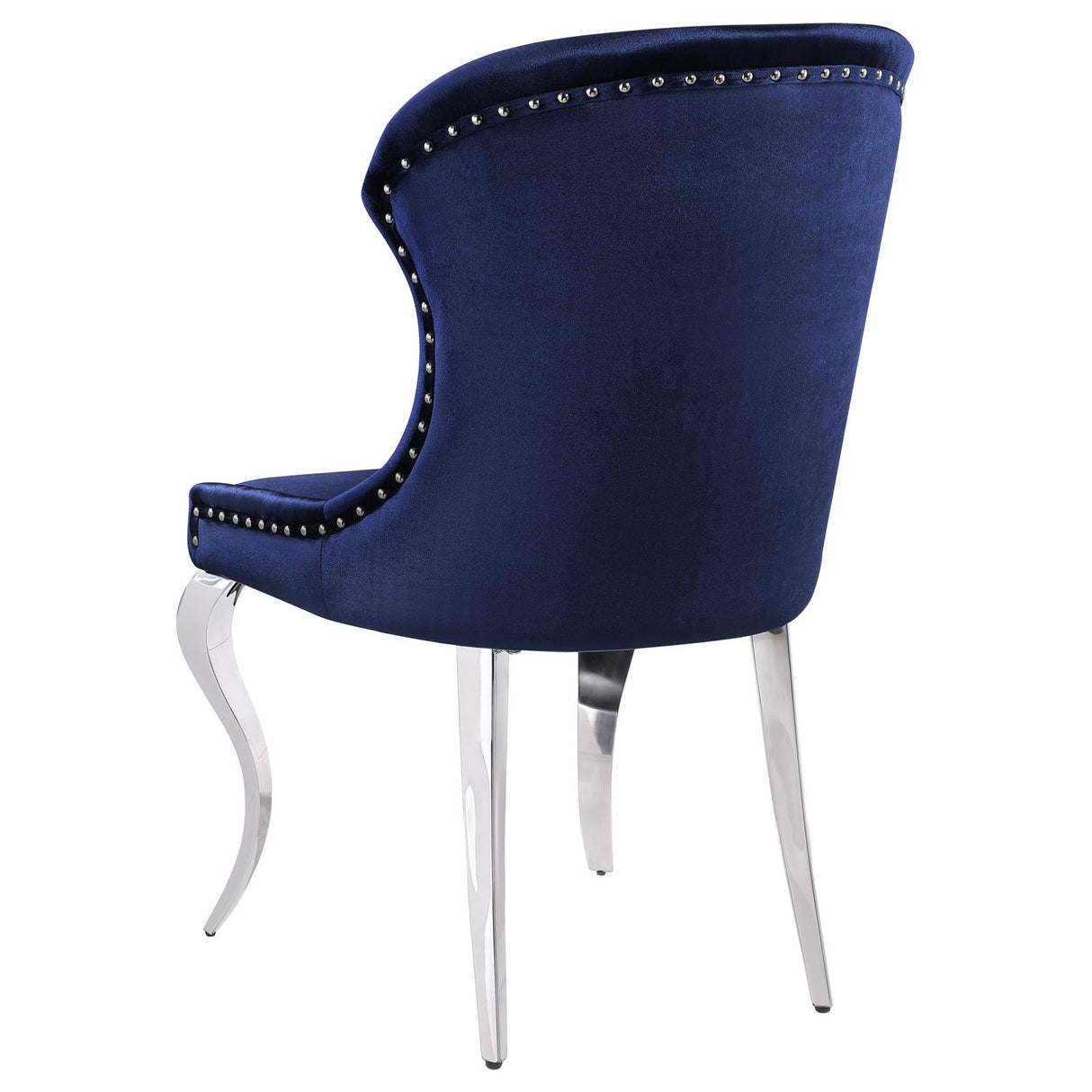 Cheyanne Chrome and Ink Blue Upholstered Wingback Side Chair with Nailhead Trim, Set of 2 from Coaster - Luna Furniture