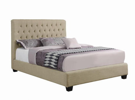 Chloe Tufted Upholstered Eastern King Bed Oatmeal - 300007KE - Luna Furniture