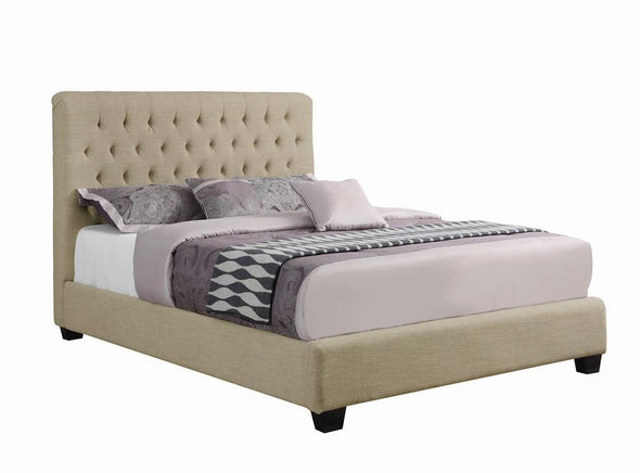 Chloe Tufted Upholstered Queen Bed Oatmeal - 300007Q - Luna Furniture