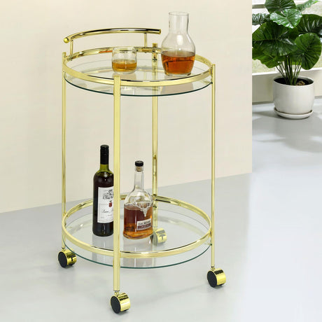 Chrissy Round Glass Bar Cart Brass - 181366 - Luna Furniture