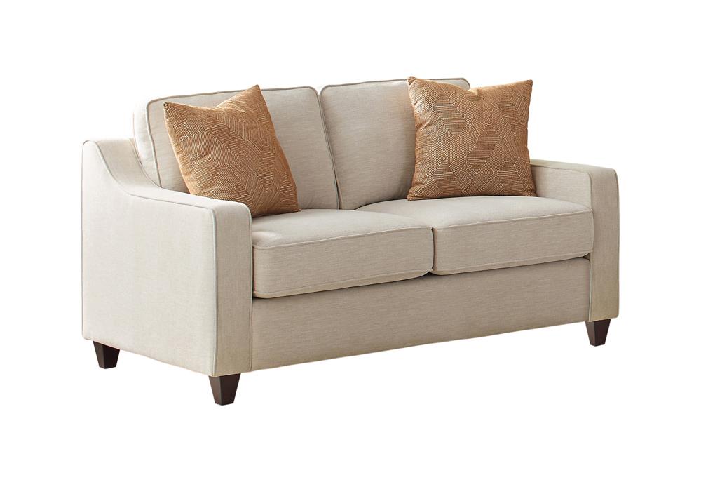 Christine Beige Upholstered Cushion Back Loveseat from Coaster - Luna Furniture