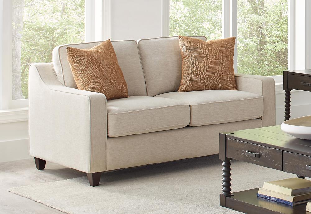 Christine Beige Upholstered Cushion Back Loveseat from Coaster - Luna Furniture