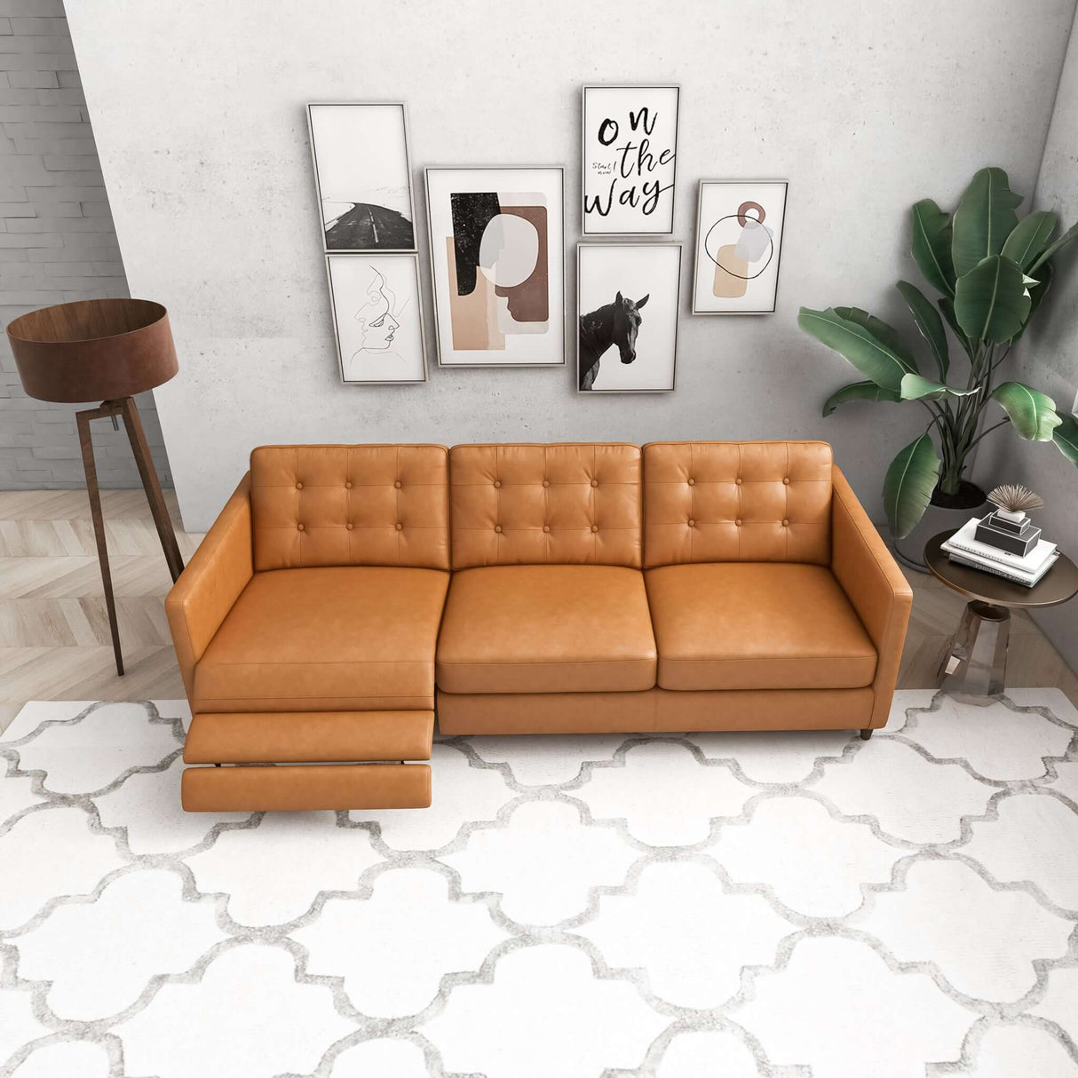 Christopher Tan Leather Electric Inclining Sofa Left Facing - AFC00105 - Luna Furniture