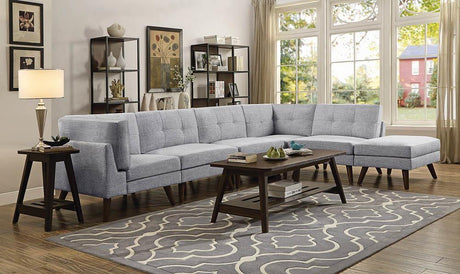 Churchill 6-piece Upholstered Modular Tufted Sectional Grey and Walnut - 551301-SET - Luna Furniture