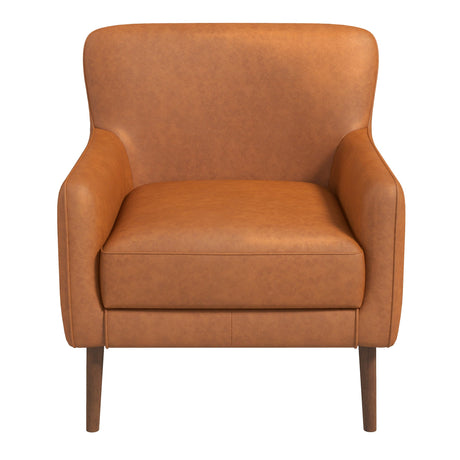 Claire Mid-Century Modern Genuine Leather Lounge Chair in Tan - AFC00254 - Luna Furniture