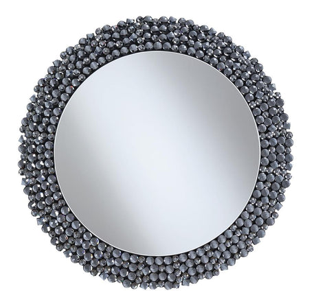 Claudette Round Wall Mirror with Textural Frame Grey - 960077 - Luna Furniture
