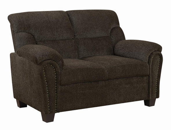 Clemintine Upholstered Loveseat with Nailhead Trim Brown - 506572 - Luna Furniture