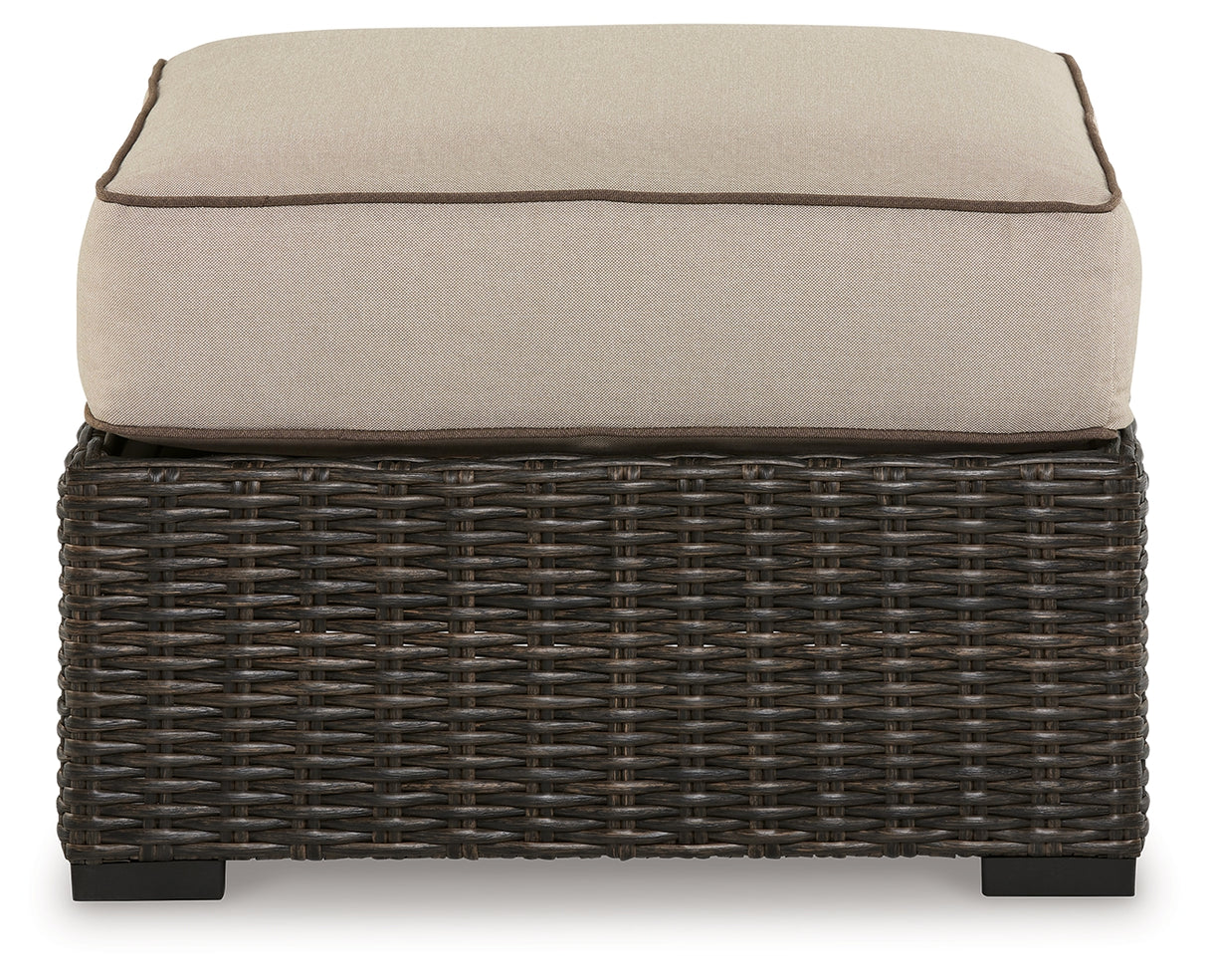 Coastline Bay Brown Outdoor Ottoman with Cushion from Ashley - Luna Furniture