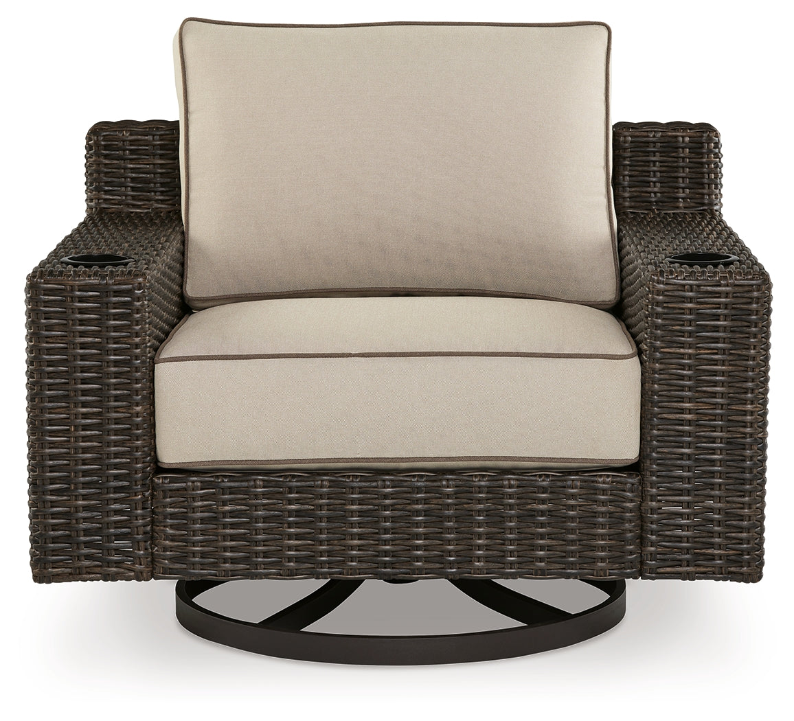 Coastline Bay Brown Outdoor Swivel Lounge with Cushion from Ashley - Luna Furniture