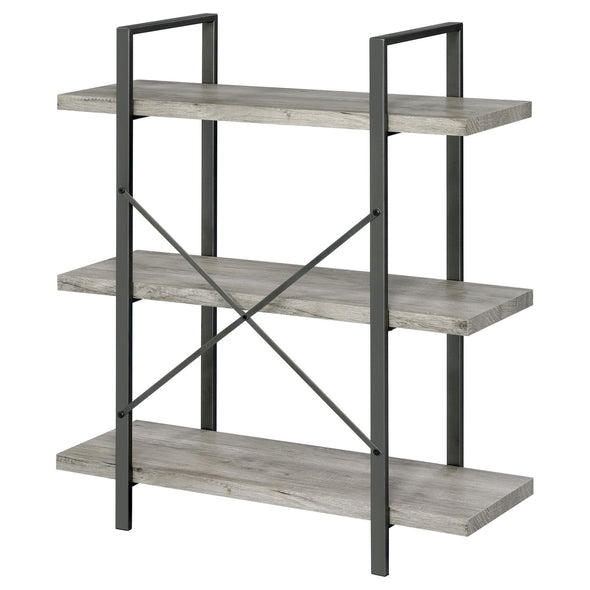 Cole 3-Shelf Bookcase Grey Driftwood and Gunmetal - 805815 - Luna Furniture