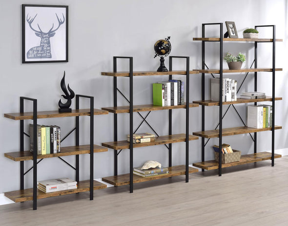 Cole 4-Shelf Bookcase Antique Nutmeg and Black - 805806 - Luna Furniture