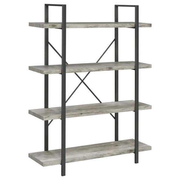 Cole 4-Shelf Bookcase Grey Driftwood and Gunmetal - 805816 - Luna Furniture