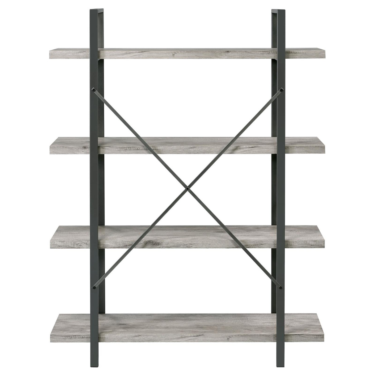 Cole 4-Shelf Bookcase Grey Driftwood and Gunmetal - 805816 - Luna Furniture
