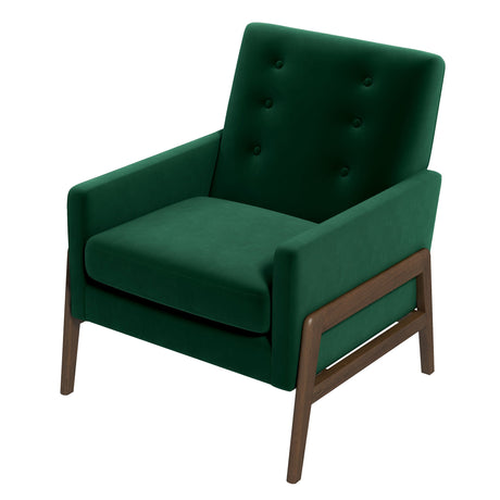 Cole Mid-Century Modern Solid Wood  Green Velvet Lounge Chair - AFC00046 - Luna Furniture